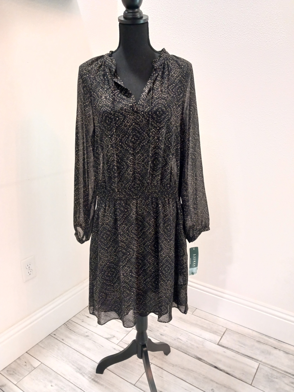 Lauren Ralph Lauren Black Dress with Gold Dot Print Long Sleeve